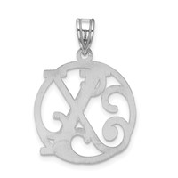Sterling Silver Rhodium-plated Fancy Script Letter X Initial Pendant view 3