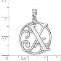 Sterling Silver Rhodium-plated Fancy Script Letter X Initial Pendant view 4