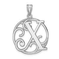 Sterling Silver Rhodium-plated Fancy Script Letter X Initial Pendant view 1