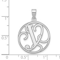 Sterling Silver Rhodium-plated Fancy Script Letter Y Initial Pendant view 3