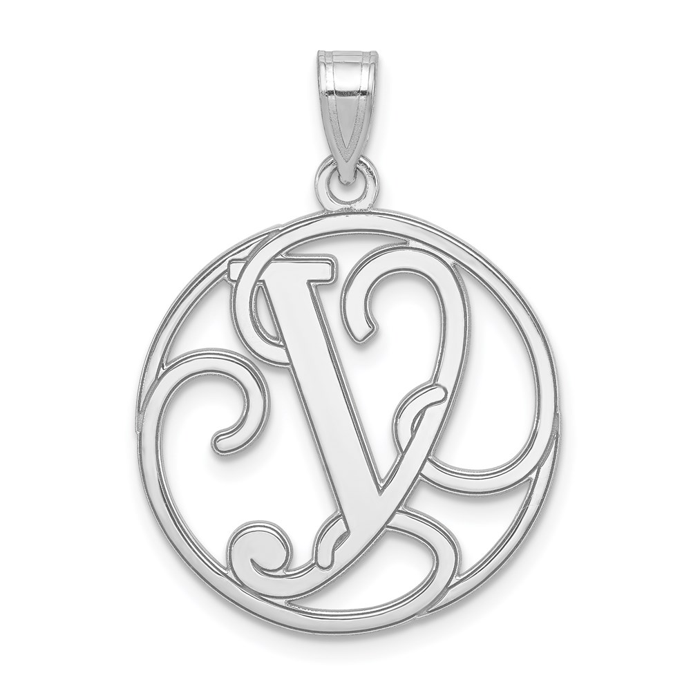 Sterling Silver Rhodium-plated Fancy Script Letter Y Initial Pendant