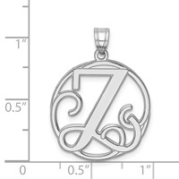 Sterling Silver Rhodium-plated Fancy Script Letter Z Initial Pendant view 3