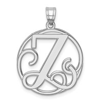 Sterling Silver Rhodium-plated Fancy Script Letter Z Initial Pendant view 1