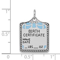 Sterling Silver Rhodium-plated Polished Front Satin Back Blue Enameled Engravable Large Birth Certificate Charm view 4