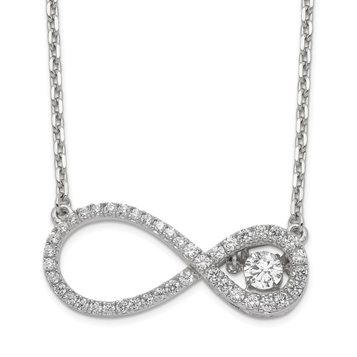 Sterling Silver Polished Vibrant Moving CZ Infinity Necklace with 2 Inch Extension, 16"