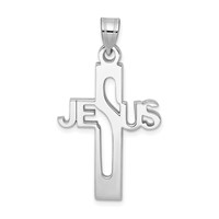 Sterling Silver Rhodium-plated Jesus Cross Medium Pendant view 1