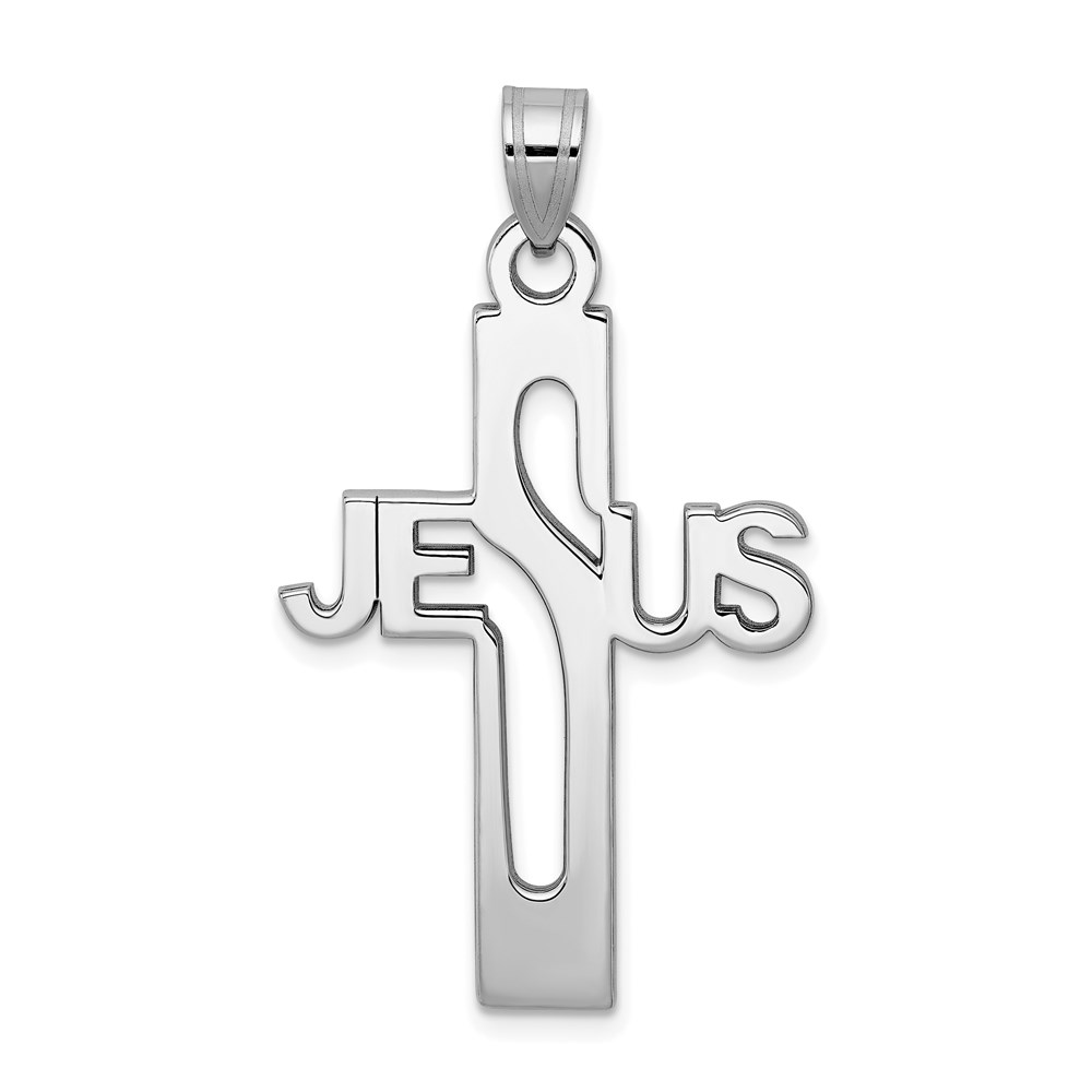 Sterling Silver Rhodium-plated Jesus Cross Large Pendant