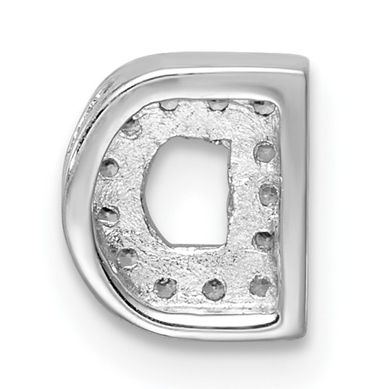 Sterling Silver Rhodium-plated CZ Letter D Initial Slide Charm