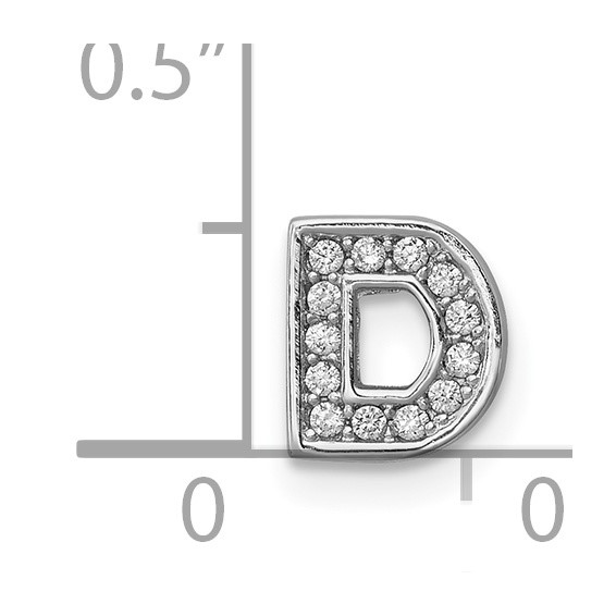 Sterling Silver Rhodium-plated CZ Letter D Initial Slide Charm