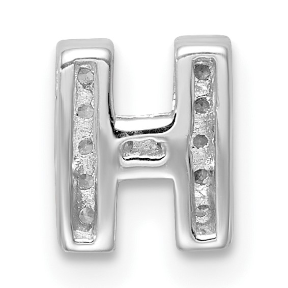 Sterling Silver Rhodium-plated CZ Letter H Initial Slide Charm