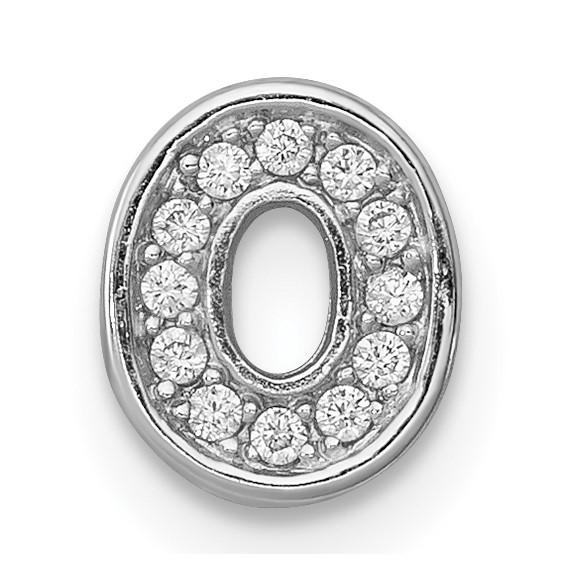 Sterling Silver Rhodium-plated CZ Letter O Initial Slide Charm