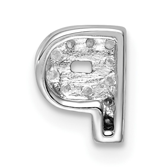 Sterling Silver Rhodium-plated CZ Letter P Initial Slide Charm