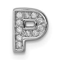 Sterling Silver Rhodium-plated CZ Letter P Initial Slide Charm view 1