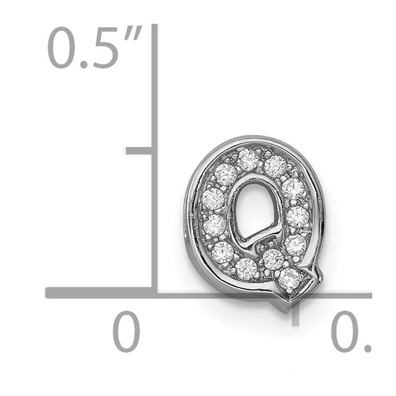 Sterling Silver Rhodium-plated CZ Letter Q Initial Slide Charm