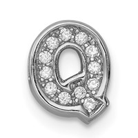 Sterling Silver Rhodium-plated CZ Letter Q Initial Slide Charm view 1