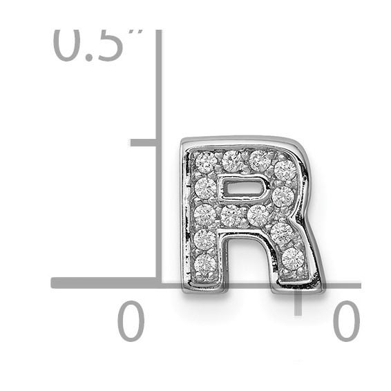 Sterling Silver Rhodium-plated CZ Letter R Initial Slide Charm