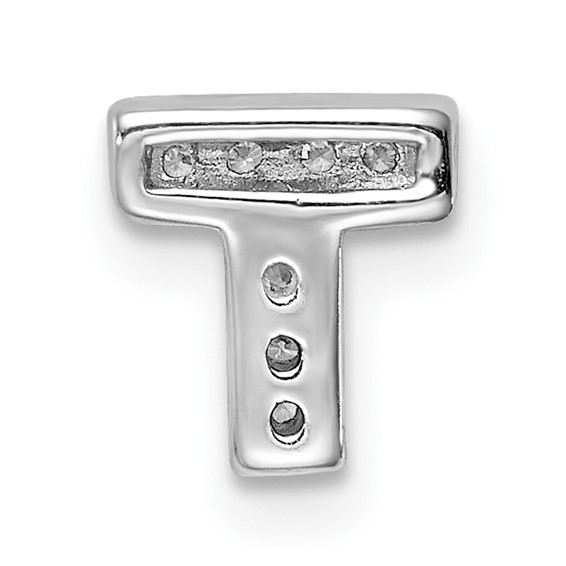 Sterling Silver Rhodium-plated CZ Letter T Initial Slide Charm