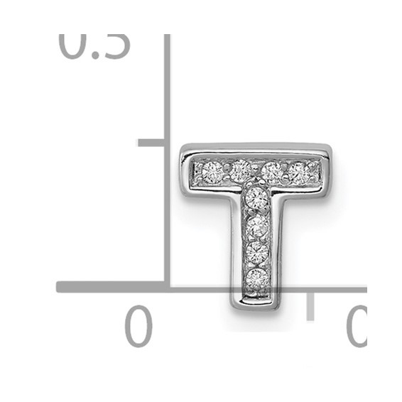 Sterling Silver Rhodium-plated CZ Letter T Initial Slide Charm