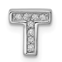 Sterling Silver Rhodium-plated CZ Letter T Initial Slide Charm view 1
