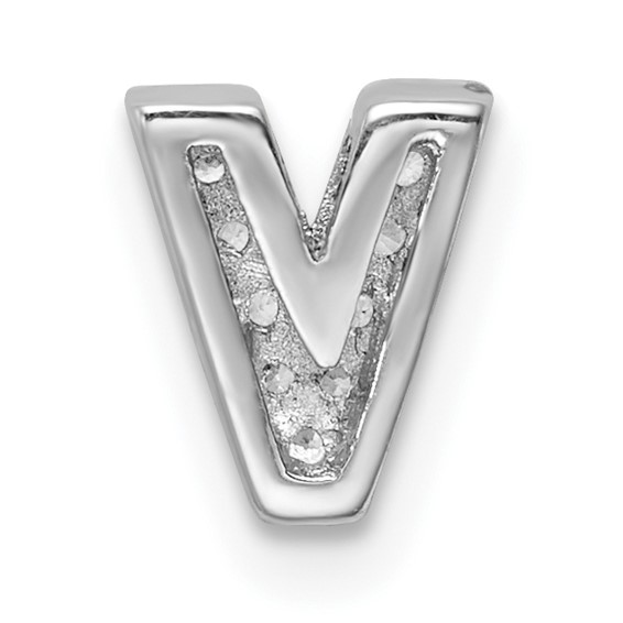 Sterling Silver Rhodium-plated CZ Letter V Initial Slide Charm