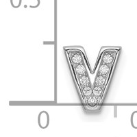 Sterling Silver Rhodium-plated CZ Letter V Initial Slide Charm view 4