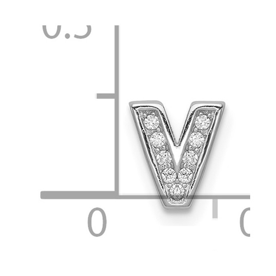 Sterling Silver Rhodium-plated CZ Letter V Initial Slide Charm