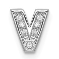 Sterling Silver Rhodium-plated CZ Letter V Initial Slide Charm view 1