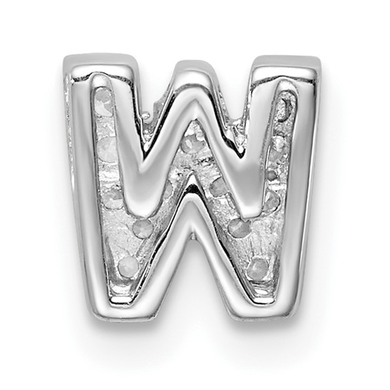 Sterling Silver Rhodium-plated CZ Letter W Initial Slide Charm