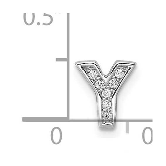 Sterling Silver Rhodium-plated CZ Letter Y Initial Slide Charm