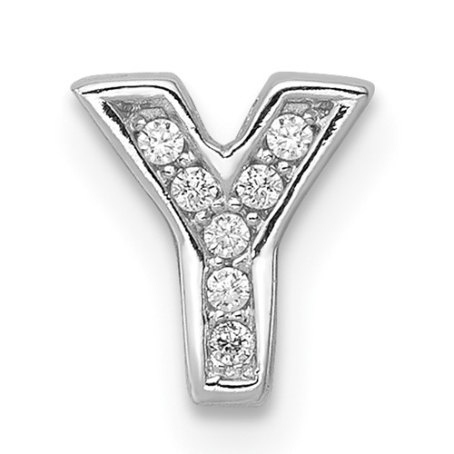 Sterling Silver Rhodium-plated CZ Letter Y Initial Slide Charm