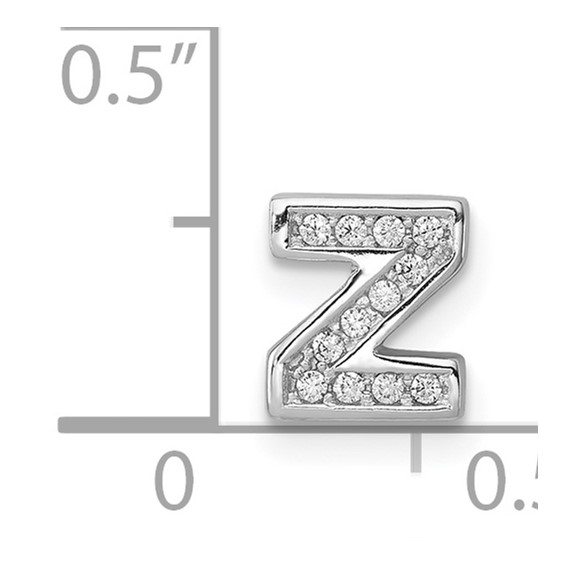 Sterling Silver Rhodium-plated CZ Letter Z Initial Slide Charm