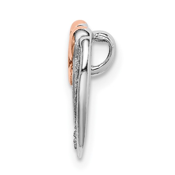 Sterling Silver Rhodium-plate Rose-tone Glitter Enamel Chain Slide