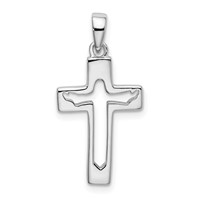 Sterling Silver Rhodium-plated Jesus Cut-out Cross Pendant view 1