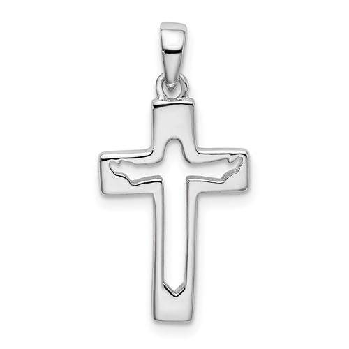 Sterling Silver Rhodium-plated Jesus Cut-out Cross Pendant