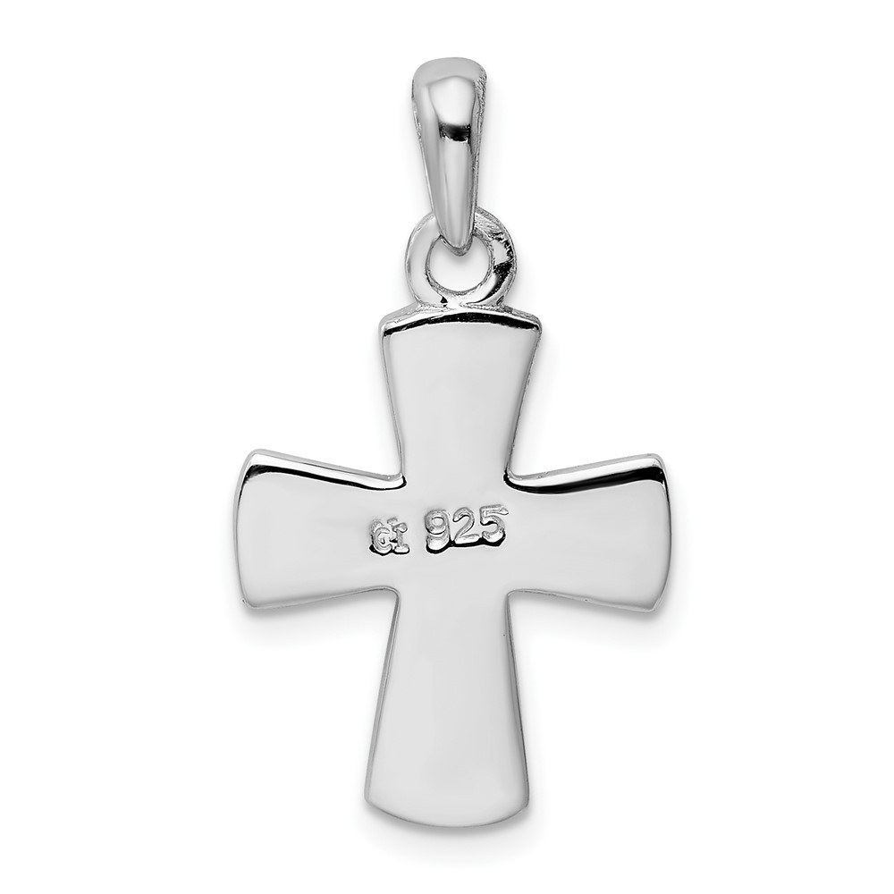 Sterling Silver Rhodium-plated White Lab Created Opal Cross Pendant (QC9036)