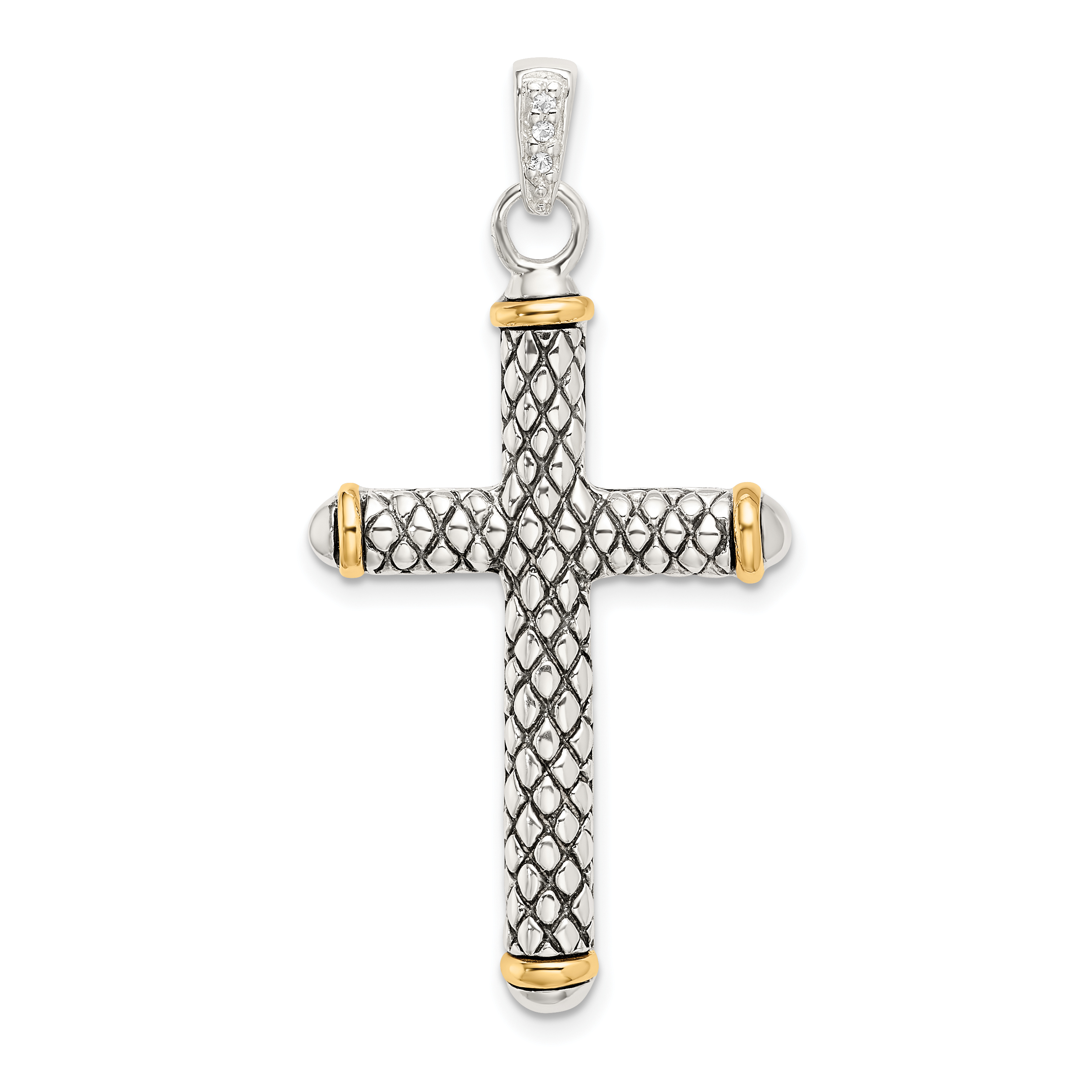 Silber mit 14k weißem Topas auf Kaution antik Kreuz Anhänger QC9038 - Bild 1 von 4
