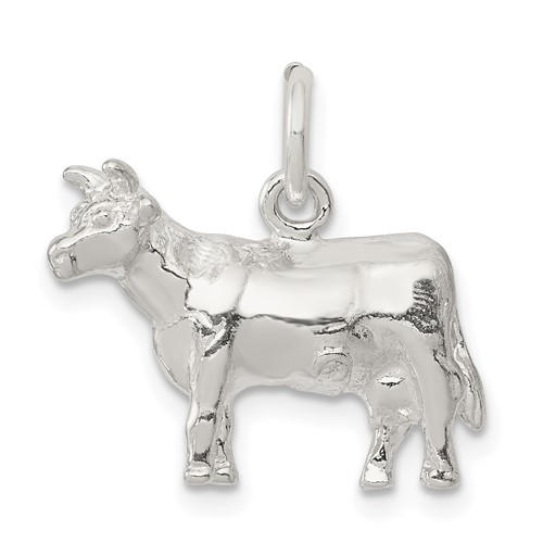 Sterling Silver Polished 3-D Cow Charm