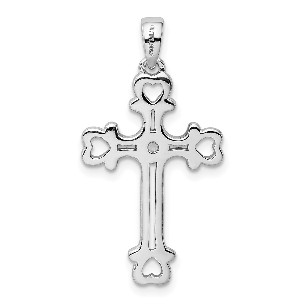 Sterling Silver Rhodium-plated CZ Heart Cross Pendant (QC9048)
