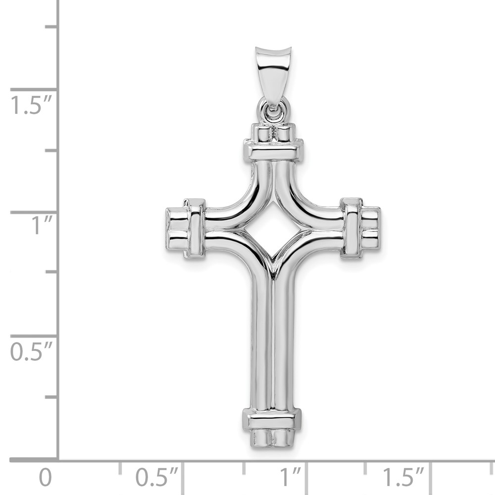 Sterling Silver Rhodium-plated Polished Fancy Cross Pendant (QC9049)