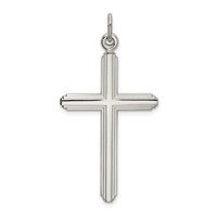 Sterling Silver Polished Grooved Cross Pendant view 1