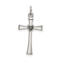 Sterling Silver Polished CZ Heart Cross Pendant view 1