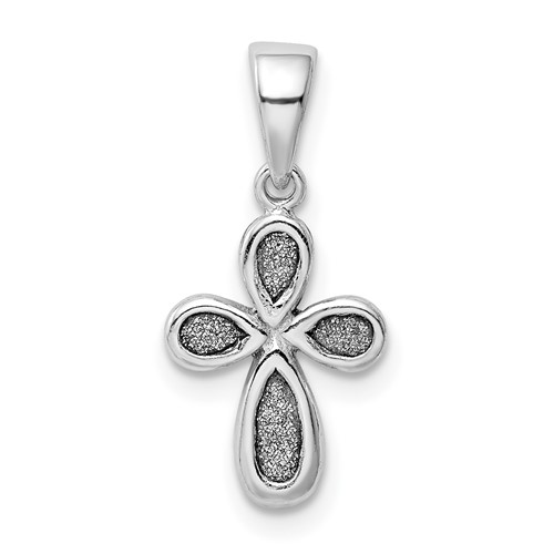 Sterling Silver Rhodium-plated Enamel & Glitter Fabric Cross Pendant