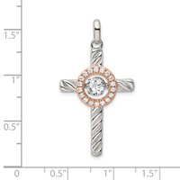 Sterling Silver Plat-plate Rose & Gold-tone Vibrant CZ Cross Pendant view 4
