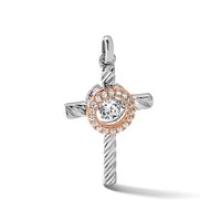 Sterling Silver Plat-plate Rose & Gold-tone Vibrant CZ Cross Pendant view 5