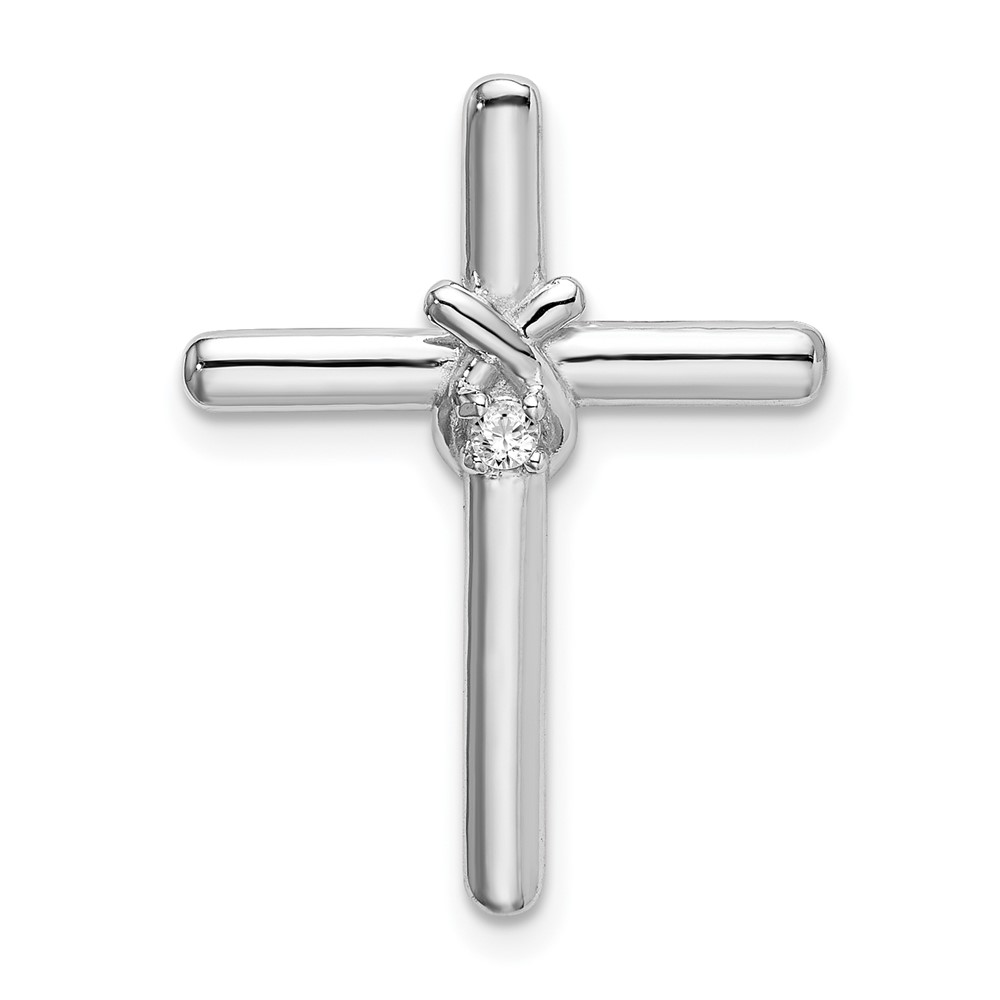 Sterling Silver Rhodium-plated Polished with CZ Cross Chain Slide