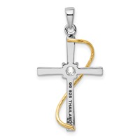 Sterling Silver Rhodium & Gold-tone Polished Pendant with CZ Cross view 3