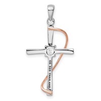 Sterling Silver Rhodium & Rose-tone Polished CZ Cross Pendant view 3