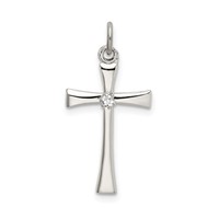 Sterling Silver Polished CZ Cross Pendant view 1