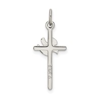 Sterling Silver Polished and Satin Dove Cross Pendant view 3