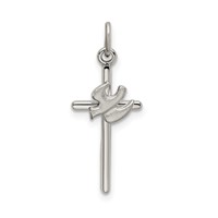 Sterling Silver Polished and Satin Dove Cross Pendant view 1
